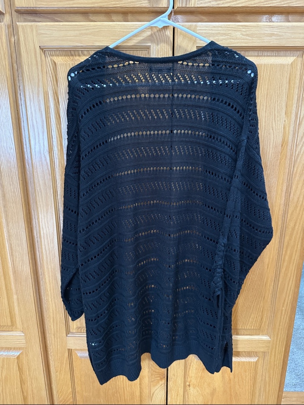 Maurices Black Open-Knit Cardigan with Ruched Tie Sleeves - Picture 2 of 3